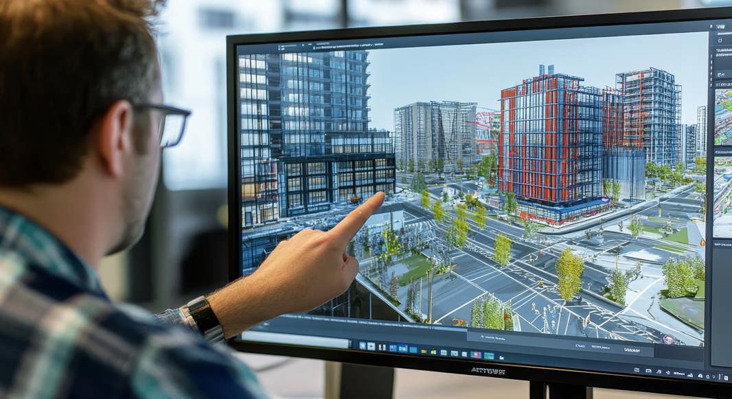 A worker looking at a computer monitor