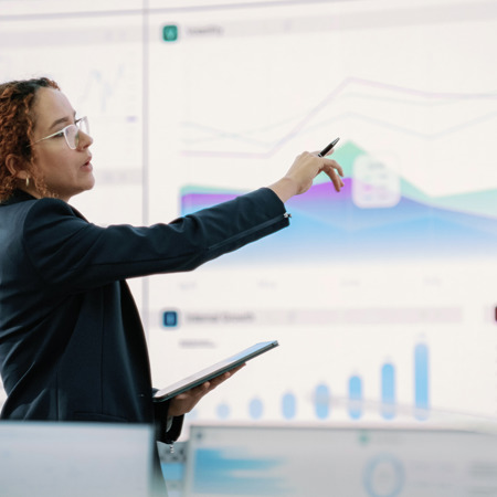 Workers reviewing data