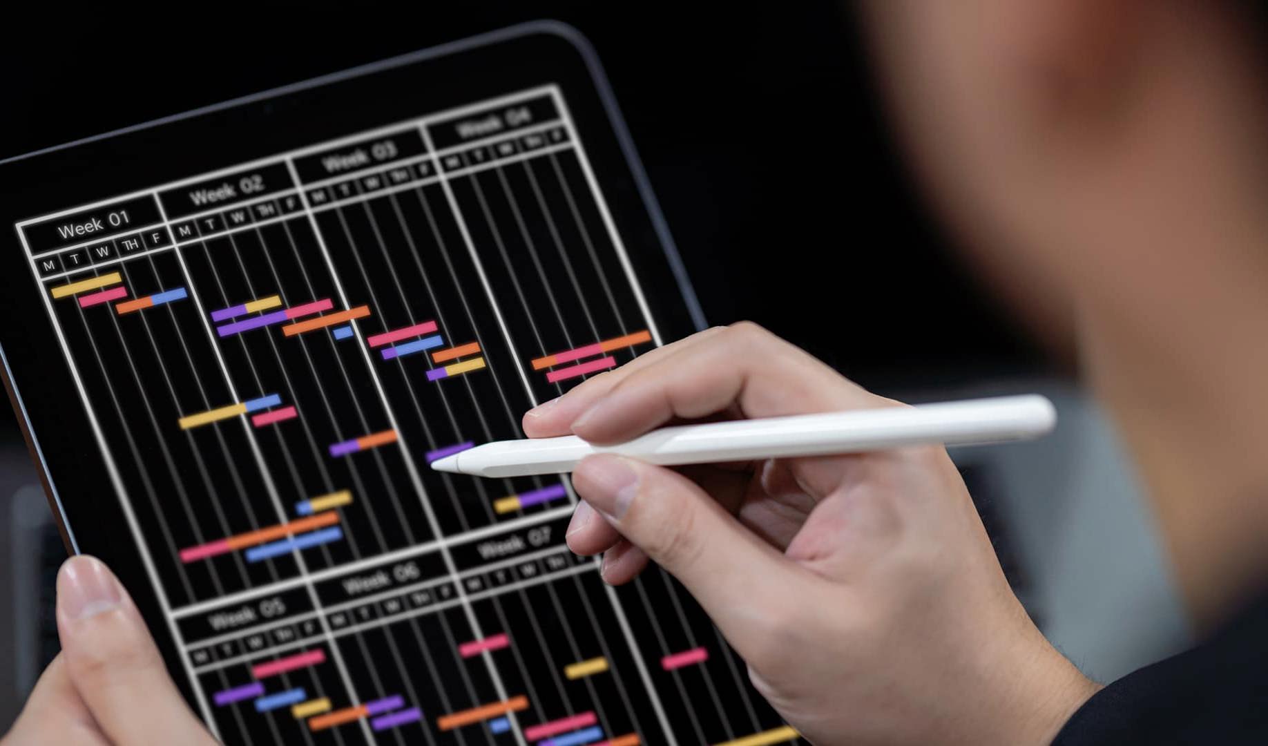 A worker looking at a project plan