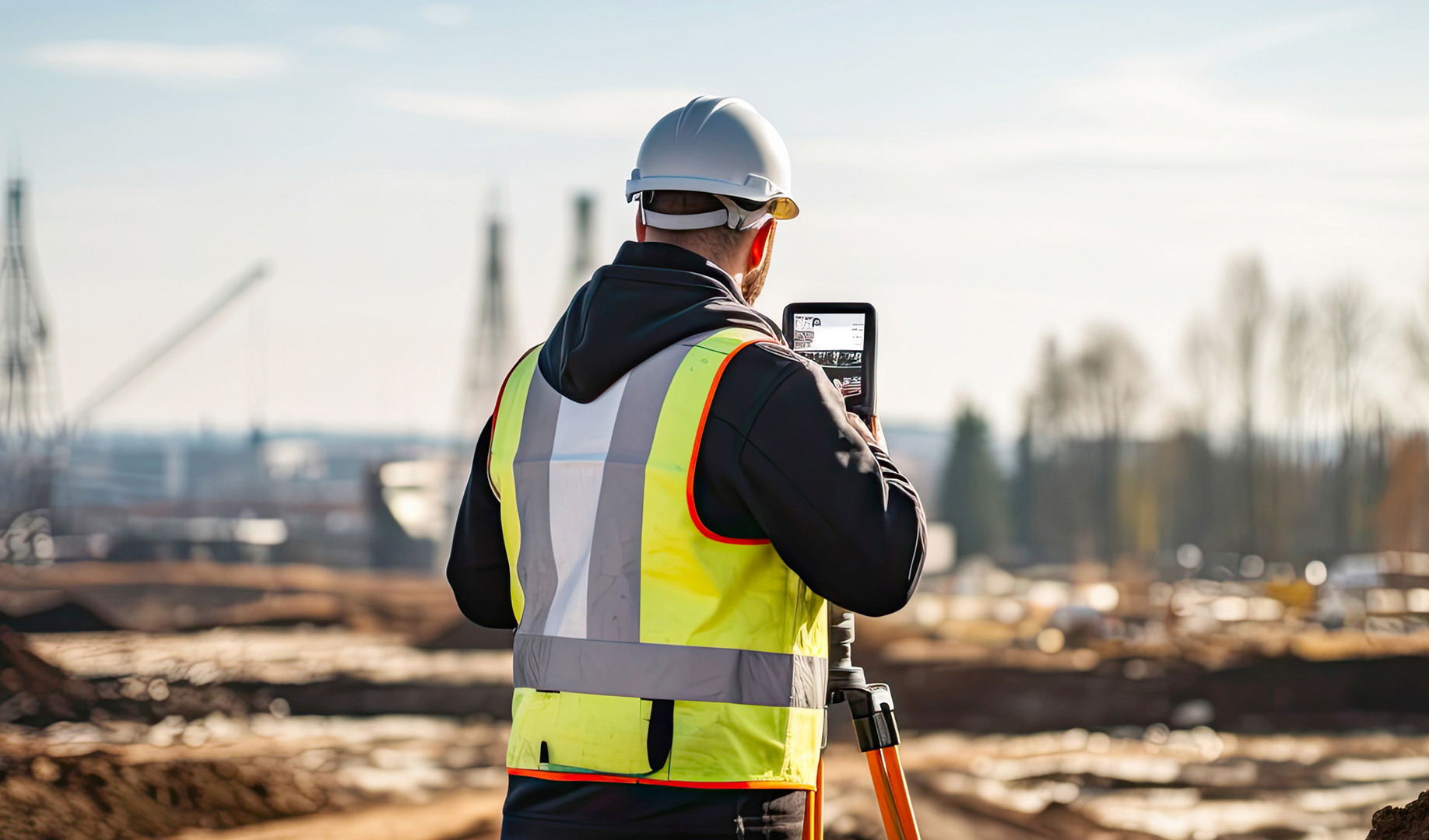 A worker carrying out surveying work