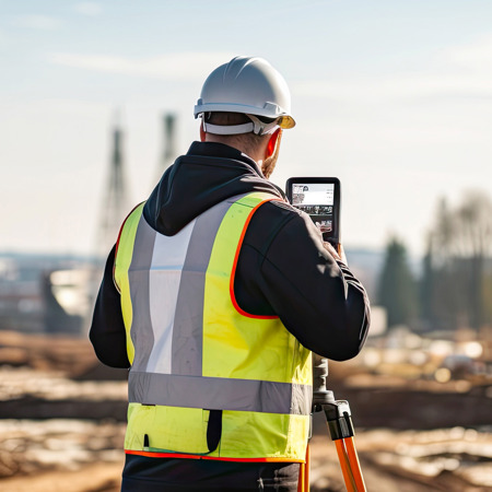 A worker carrying out surveying work
