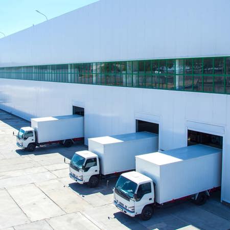 Trucks at a logistics hub