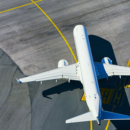 Plane on the runway at an airport